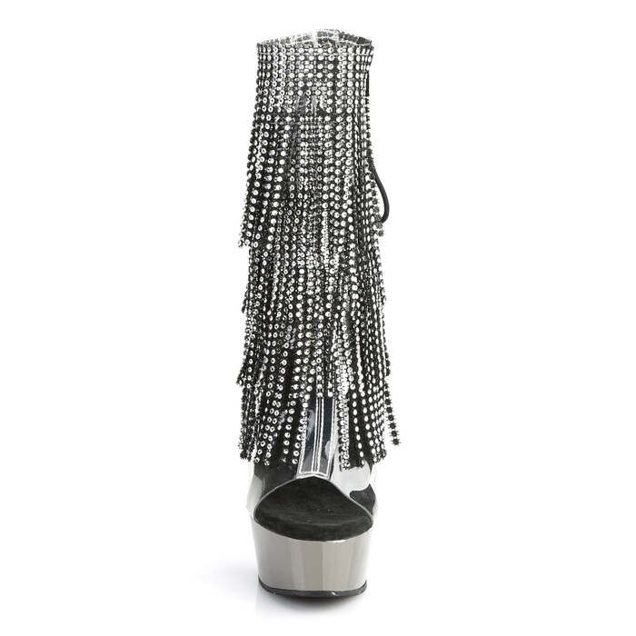 Чоботи Delight-1017RSF на підборах 6 дюймів, 1 3/4 дюйма з відкритим носком/підбором, шнурівкою та бахромою, прозорі/сірі