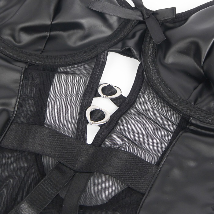 Боди из искусственной кожи Star Night, с гартером, черное, L