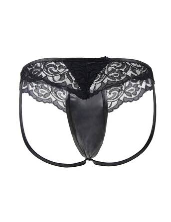 Сексуальные мужские трусы Star Night из экокожи с кружевом, черные, XS