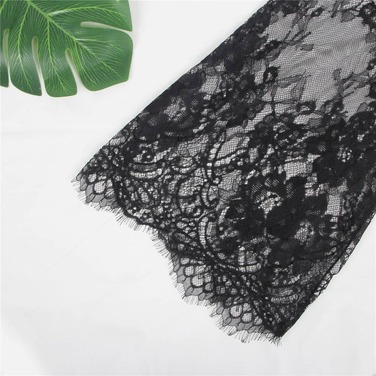 Халат чорний під пояс та довгими мереживними рукавами Star Night стрінги в комплекті, XL/2XL