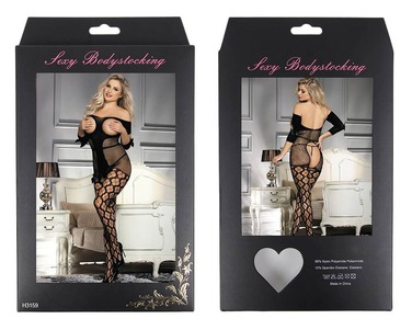 Бодистокинг с отрытыми плечами и бюстом в сеточку Star Night черный XS-M