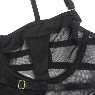 Боди с доступом Star Night с подтяжками, черное, XS-S