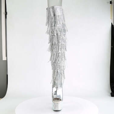 Сапоги Bejeweled-3019RSF-7, каблук 7 дюймов, PF 2 3/4 дюйма, открытые носки и пятка, серебристые, с боковой молнией