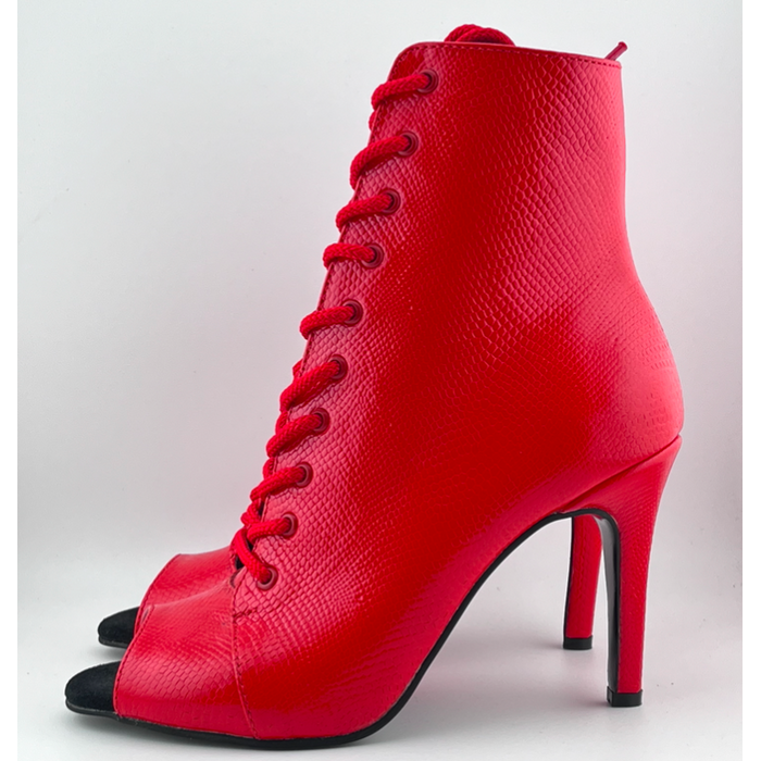 Профессиональные ботильоны для High Heels Premier из натуральной кожи, модель 'Красная змея', с открытым носком и шнуровкой, красный цвет