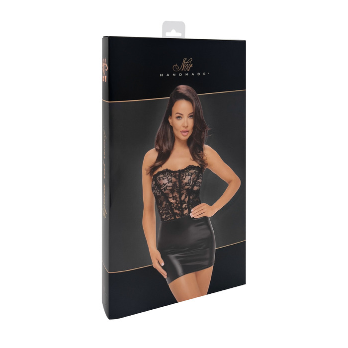 Платье виниловое с кружевом F300 Noir Handmade Solace со шнуровкой, черное, размер M