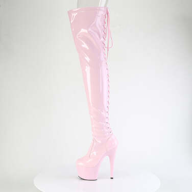 Сапоги Adore-3850, каблук 7 дюймов, высота ботинок 6 см, шнуровка сзади, эластичные сапоги до бедра, молния сбоку, нежно-розовый лак