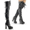 Чоботи Pleaser Electra-3028 на підборах 5 дюймів, чоботи до стегна 1 1/2 дюйма зі шнурівкою спереду PF, чорні, веганська шкіра