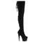 Сапоги Pleaser Adore-3063, каблук 7 дюймов, высота 6 см, эластичные сапоги до бедра, шнуровка сзади, молния сбоку, чёрные