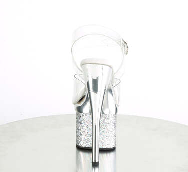 Босоножки Esteem-708CHLG. Каблук 7 дюймов, ремешок на щиколотке 3 дюйма. Цвет: прозрачный/серебристый хром.