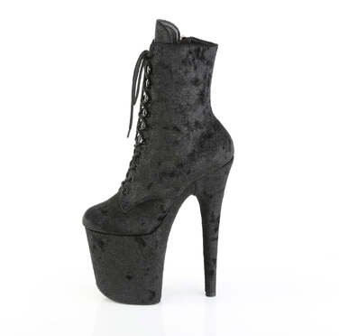 Ботинки Flamingo-1020WR. Каблук 8 дюймов, 4-дюймовые ботинки с PF-застежкой на шнуровке спереди, молния сбоку, чёрная мерцающая ткань/чёрный