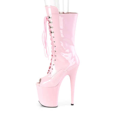Ботинки Flamingo-1051, каблук 8 дюймов, 4-дюймовый PF-закрытый носок, шнуровка, до середины голени, молния сбоку, нежно-розовый