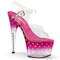 Босоніжки Pleaser Stardust-708T на підборах 7 дюймів, ремінець на щиколотці 2 3/4 дюйма з п'ятидюймовою підошвою та шипами, прозорі/рожеві