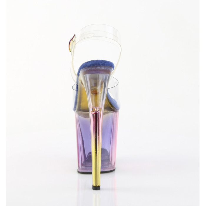 Босоножки Flamingo-808HT. Каблук 8 дюймов, тонированный ремешок на щиколотке шириной 4 дюйма. Цвет: прозрачный/синий.