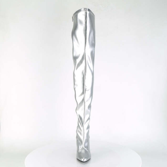 Сапоги-ботфорты Seduce-3000, 12 см, серебристые, однотонные, эластичные