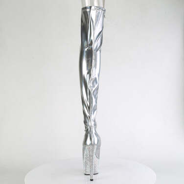 Чоботи Bejeweled-3011-7 *7 дюймів на підборах, 2 3/4 дюйма з відкритим носком та застібкою-блискавкою збоку, сріблясті