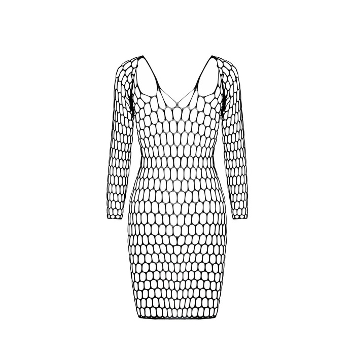 Платье крупная сетка, с глубоким вырезом и длинными рукавами BS093 красное