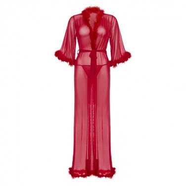 Довгий халат Leg Avenue Marabou Trimmed Red O\S