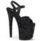 Босоножки Pleaser Flamingo-809WR. Каблук 8 дюймов, ремешок на щиколотке 4 дюйма. Черная мерцающая ткань.