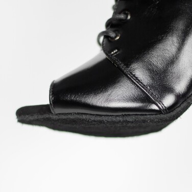 Хілси leather з язичком, професійне взуття для сучасних танців з відкритим носком та шнурівкою. Ботильйони для High heels (хай хілс), Чорний