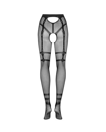 Колготки в мелкую сетку с открытым доступом и узорами S123 Obsessive, черные, One Size