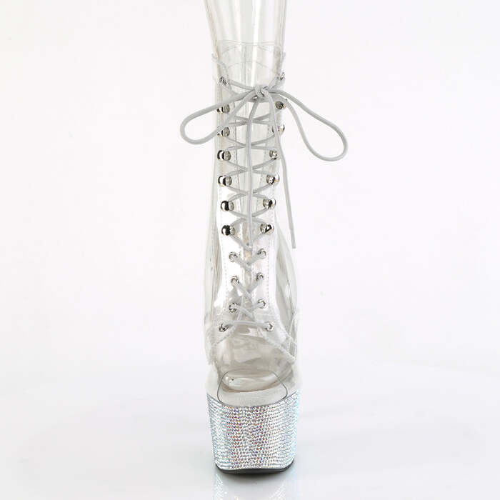 Ботильоны Bejeweled-1021C-7, каблук 7 дюймов, высота 2 3/4 дюйма, открытый носок, шнуровка спереди, с RS, прозрачный/серебристый