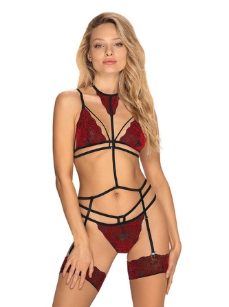 Комплект кружевной с поясом для чулок Obsessive Sugestina 3-pcs set L/XL
