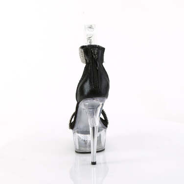 Босоніжки Delight-641 на підборах 6 дюймів, зі стразами 1 3/4 дюйма, закрита спинка, блискавка ззаду, чорні/прозорі