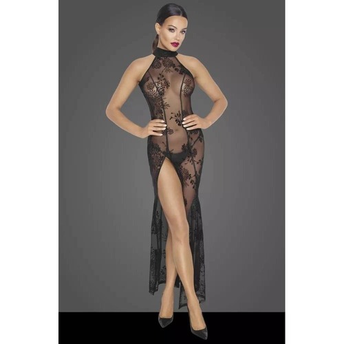 Платье длинное сексуальное с узорами M F239 Noir Handmade, черное