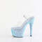Босоножки Pleaser Adore-708LG, каблук 7 дюймов, ремешок на щиколотке шириной 2 3/4 дюйма, голографическая подошва с блестками, прозрачные/синие