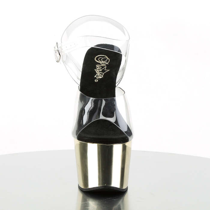 Босоніжки Adore-708 на підборах 7 дюймів, ремінець на щиколотці 2 3/4 дюйма з хромованим покриттям Btm, прозорий/золотий хром