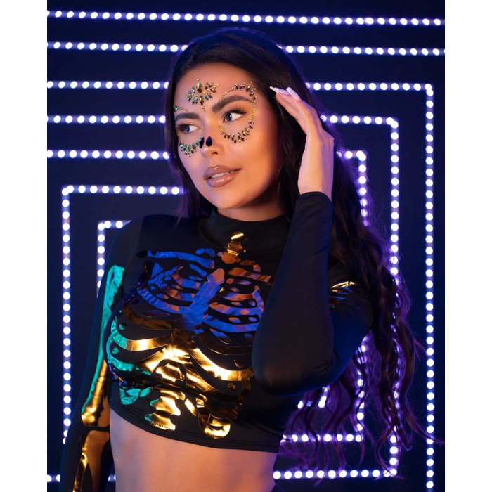 Маска скелета зі страз і блискучого каміння Leg Avenue золота