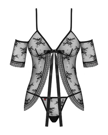 Бебидолл с цветочным узором, стринги в комплекте Obsessive Jennifairy черный, S/M