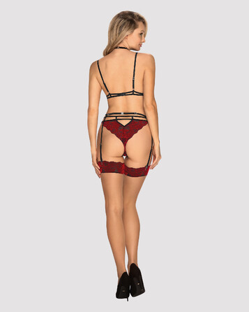 Комплект кружевной с поясом для чулок Obsessive Sugestina 3-pcs set L/XL