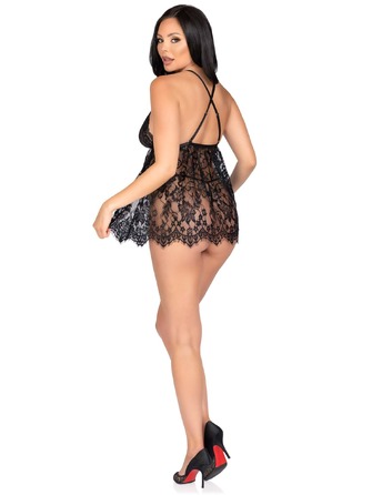 Кружевной пеньюар и стринги Leg Avenue, черный, S