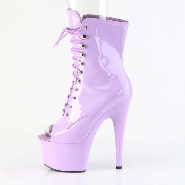 Чоботи Adore-1021 на підборах 7 дюймів, чоботи на шнурівці з відкритим носком 2 3/4 дюйма, блискавка збоку, лаковані лавандові босоніжки
