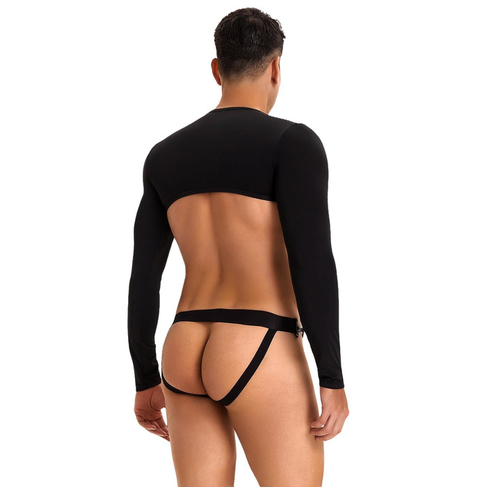 Мужской топ с длинным рукавом Star Night и трусы с открытым доступом, черные, L