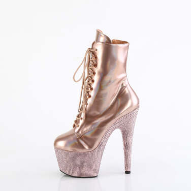 Чоботи Bejeweled-1020-7 *7 дюймів на підборах, 2 3/4 дюйма з передньою шнурівкою PF, з застібкою-блискавкою збоку, рожеве золото