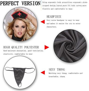 Костюм Медсестра Sunspice платье, шапочка на обруче, стринги, черно-красный, O/S