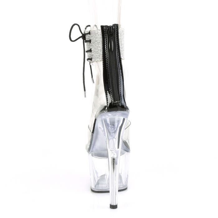 Босоніжки Adore-724RS на підборах 7 дюймів, босоніжки з манжетою на щиколотці 2 3/4 дюйма з RS, блискавка ззаду, чорні/прозорі