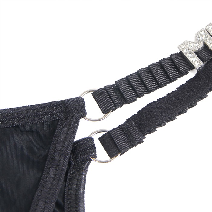 Черные сексуальные трусики стринги Star Night со стразами, М