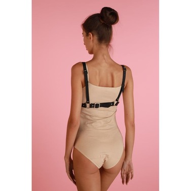 Бюстгалтер - конус натуральная кожа Candy Hero 'L27' BLACK, ручная работа, черный