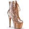 Чоботи Pleaser Adore-1020SQ *7 дюймів на підборах, 2 3/4 дюйма з блискітками та шнурівкою, збоку, сріблясті/рожево-золоті
