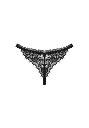 Трусики стринги с кружевной вставкой по попе Obsessive Maderris thong черный, M/L