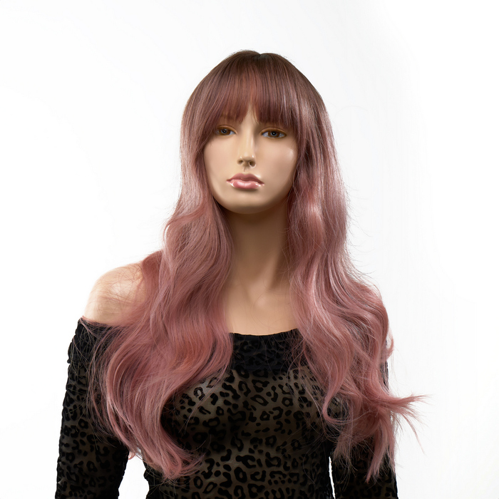 Перука довга хвиляста з чубчиком Fetish Hair омбре рожевий, 65 см