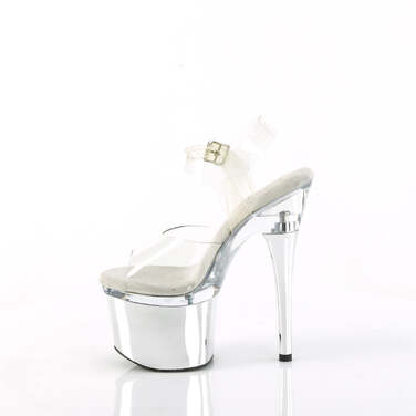 Босоніжки Esteem-708 *7 дюймів на підборах, 3 дюйми з ремінцем на щиколотці PF, прозорі/сріблясті хромовані