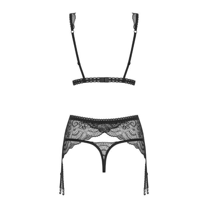 Комплект мереживний з поясом для панчох Obsessive Firella garter belt set Чорний S/M