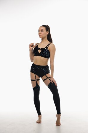 Панчохи Dance Exo Sequin та Підтяжками для Pole Dance, Heels та Сценічних Виступів - чорний