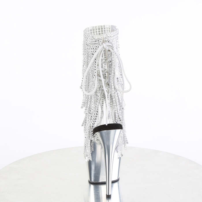 Ботильоны Delight-1017RSF с открытым носком и пяткой, шнуровкой, бахромой, каблук 6 дюймов, прозрачный/серебристый