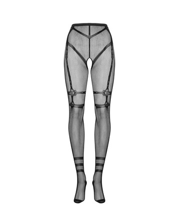 Колготки в мелкую сетку с открытым доступом и узорами S123 Obsessive, черные, One Size