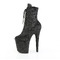 Чоботи Pleaser Flamingo-1020WR на підборах 8 дюймів, черевики до щиколотки 4 дюйми зі шнурівкою спереду, блискавка збоку, чорна мерехтлива тканина/чорний